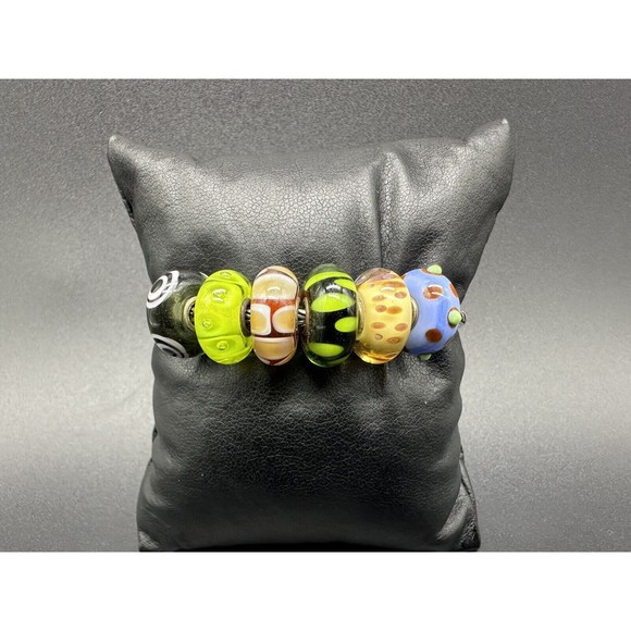 Trollbeads LAA Sterling Silver Charm Bracelet 6 Glass Lampwork Beads 6 Inch - Picture 5 of 12